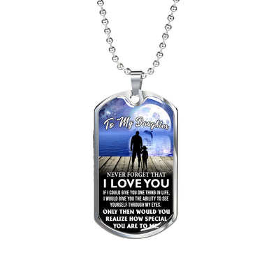 To My Daughter Heart Necklace Love Dad Christmas Gifts Luxury Dog Tag Silver an